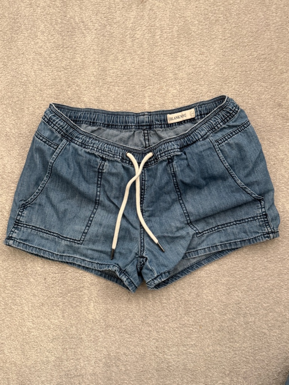 Blank NYC Light Blue Denim Drawstring Shorts - Elastic Waist